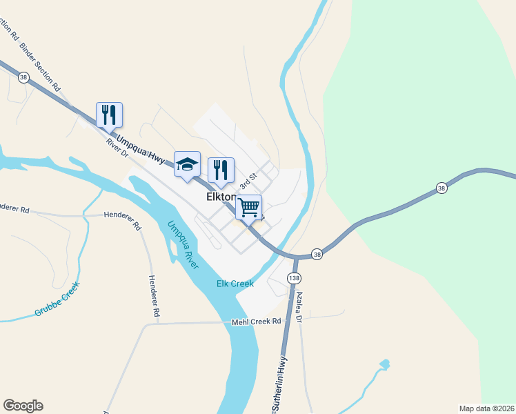 map of restaurants, bars, coffee shops, grocery stores, and more near 345 1st Street in Elkton