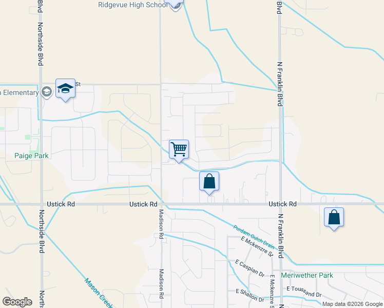 map of restaurants, bars, coffee shops, grocery stores, and more near 8354 East Timberlake Street in Nampa