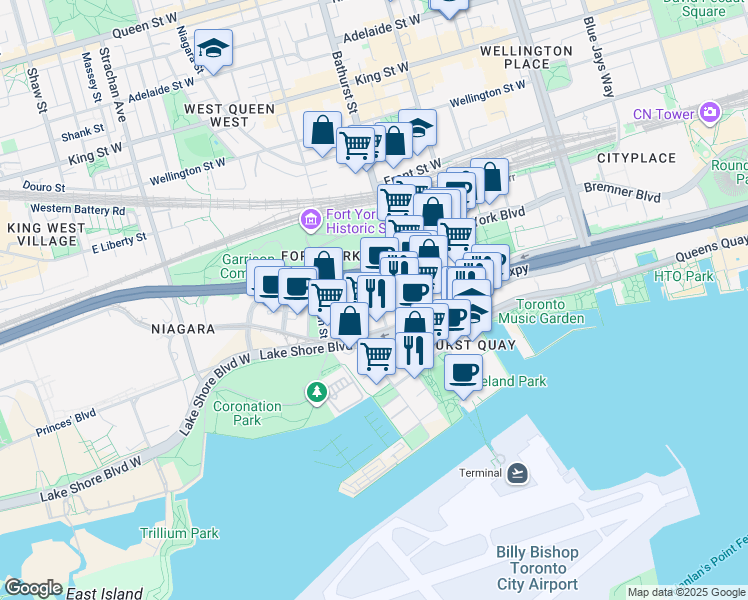 map of restaurants, bars, coffee shops, grocery stores, and more near 38 Iannuzzi Street in Toronto