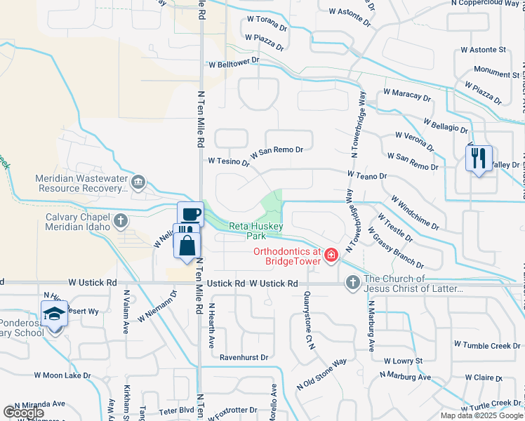 map of restaurants, bars, coffee shops, grocery stores, and more near 2887 West Tubac Drive in Meridian