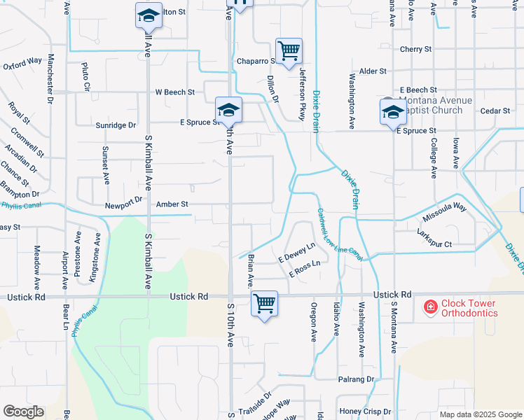 map of restaurants, bars, coffee shops, grocery stores, and more near 514 Amber Street in Caldwell