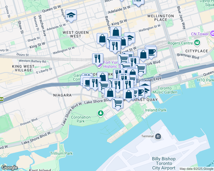 map of restaurants, bars, coffee shops, grocery stores, and more near 132-38 Grand Magazine Street in Toronto