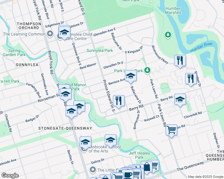 map of restaurants, bars, coffee shops, grocery stores, and more near in Toronto