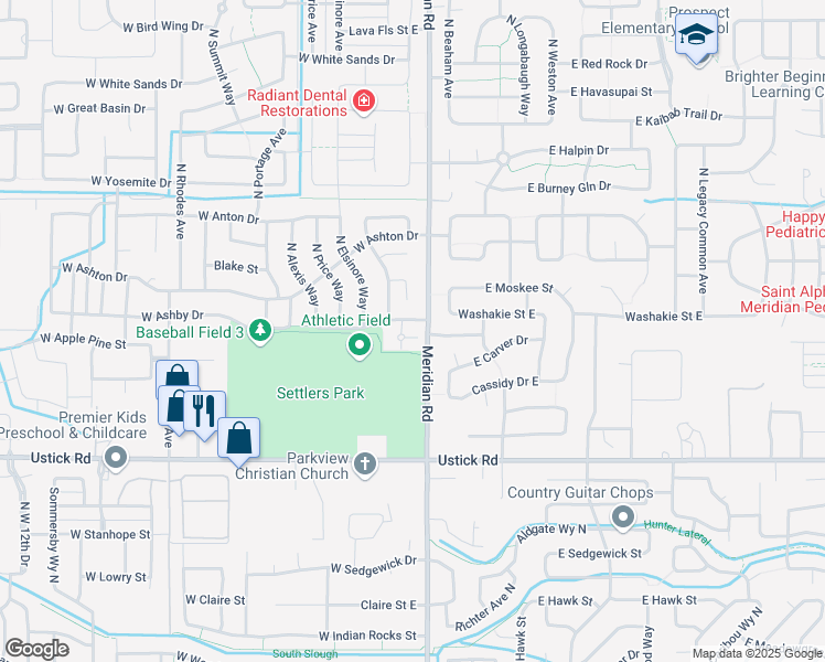 map of restaurants, bars, coffee shops, grocery stores, and more near 3642 North Staunton Place in Meridian