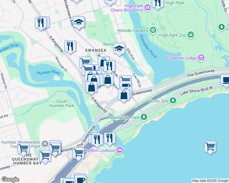 map of restaurants, bars, coffee shops, grocery stores, and more near in Toronto