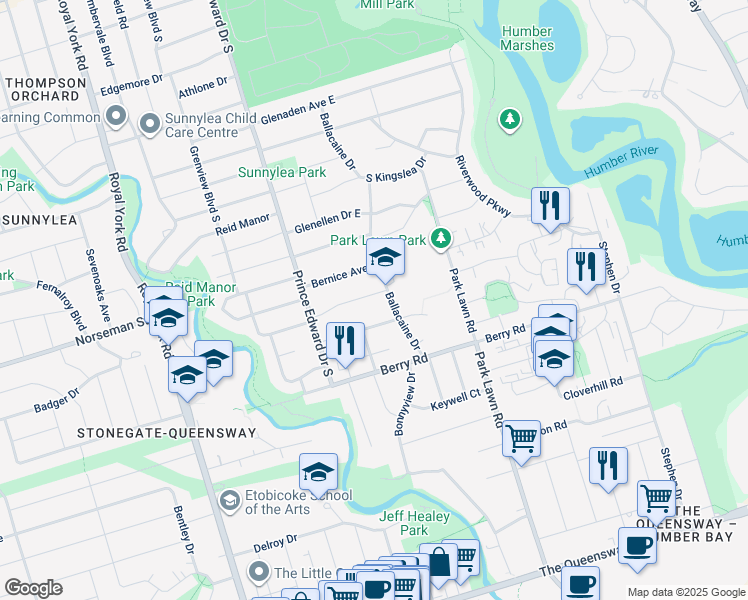 map of restaurants, bars, coffee shops, grocery stores, and more near in Toronto