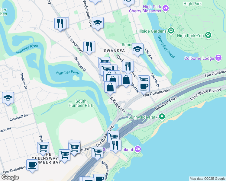 map of restaurants, bars, coffee shops, grocery stores, and more near 8 Ripley Avenue in Toronto