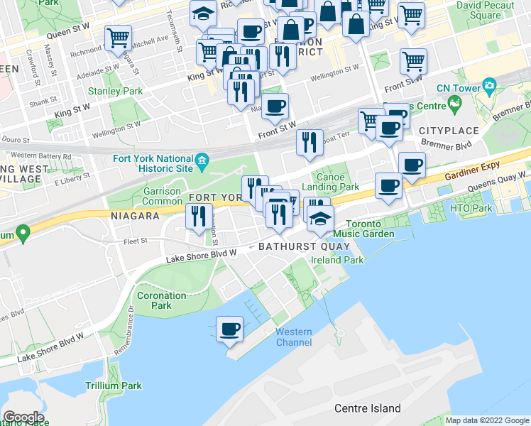 map of restaurants, bars, coffee shops, grocery stores, and more near 95 Iannuzzi Street in Toronto