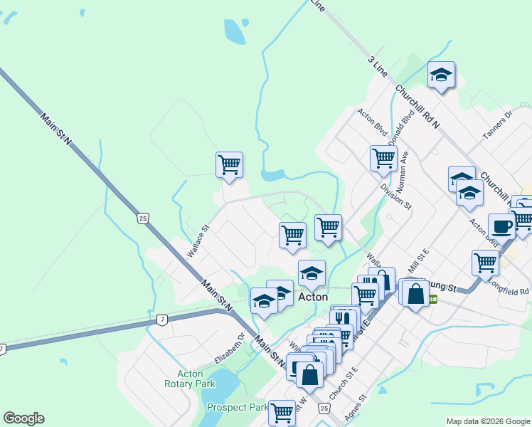 map of restaurants, bars, coffee shops, grocery stores, and more near in Acton