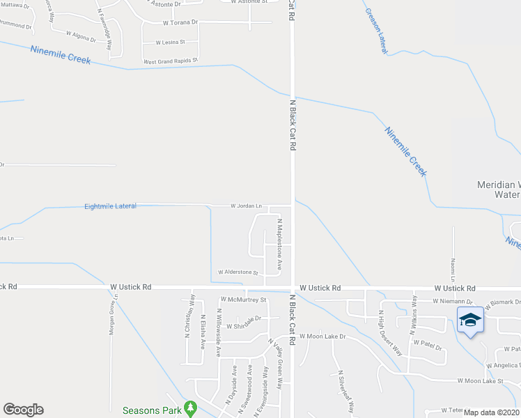 map of restaurants, bars, coffee shops, grocery stores, and more near 4970 West Beechstone Street in Meridian