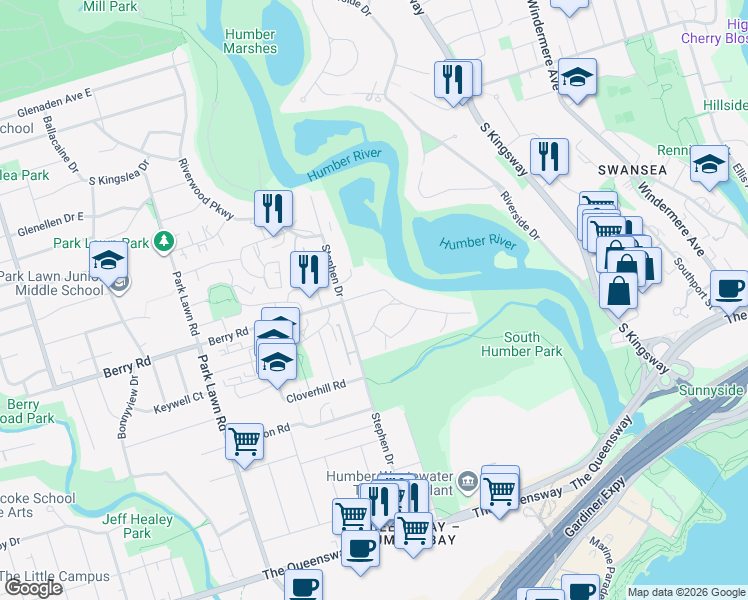 map of restaurants, bars, coffee shops, grocery stores, and more near in Toronto