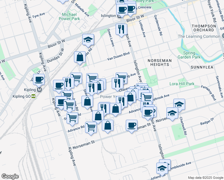 map of restaurants, bars, coffee shops, grocery stores, and more near in Toronto