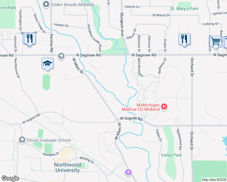 map of restaurants, bars, coffee shops, grocery stores, and more near in Midland