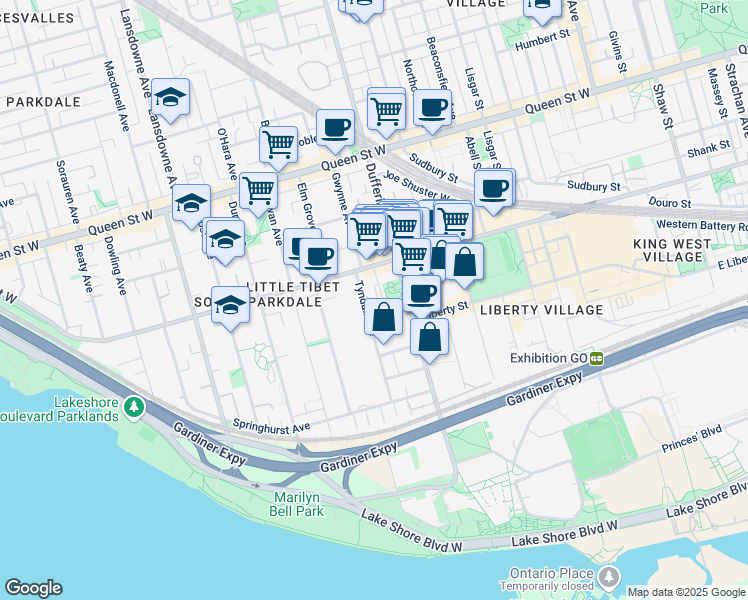 map of restaurants, bars, coffee shops, grocery stores, and more near in Toronto