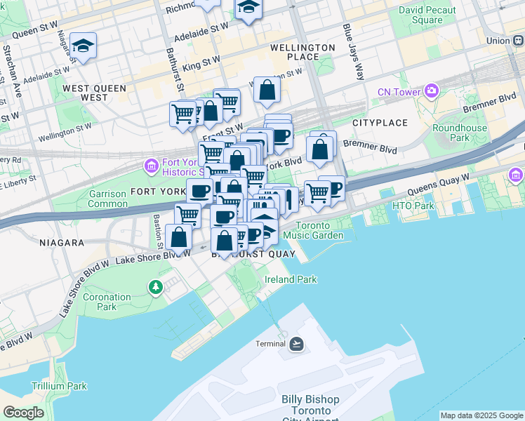 map of restaurants, bars, coffee shops, grocery stores, and more near 38 Dan Leckie Way in Toronto