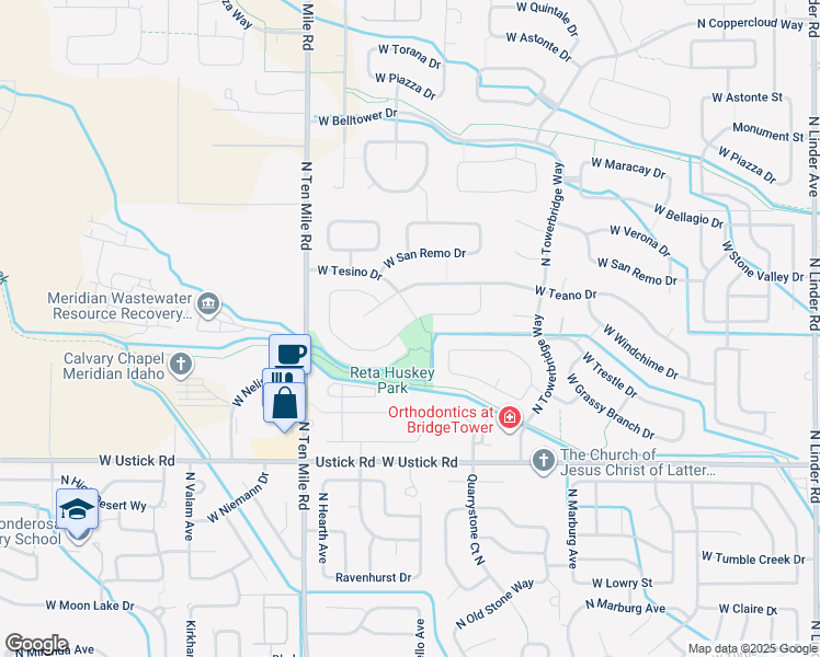 map of restaurants, bars, coffee shops, grocery stores, and more near 2887 West Tubac Drive in Meridian