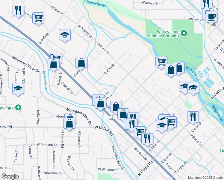 map of restaurants, bars, coffee shops, grocery stores, and more near 213 East 46th Street in Garden City