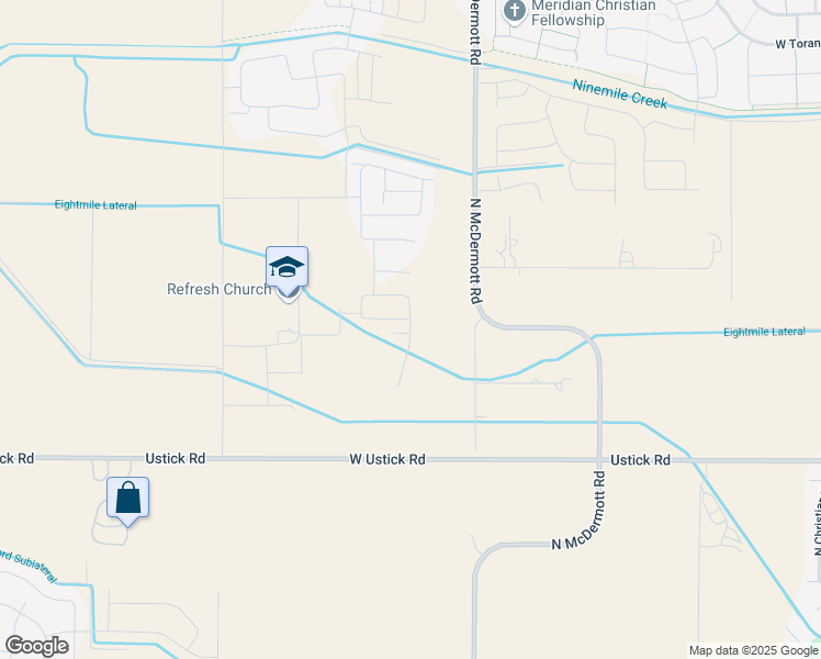 map of restaurants, bars, coffee shops, grocery stores, and more near 3235 North McDermott Road in Meridian