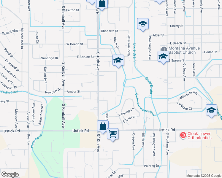 map of restaurants, bars, coffee shops, grocery stores, and more near 514 Amber Street in Caldwell