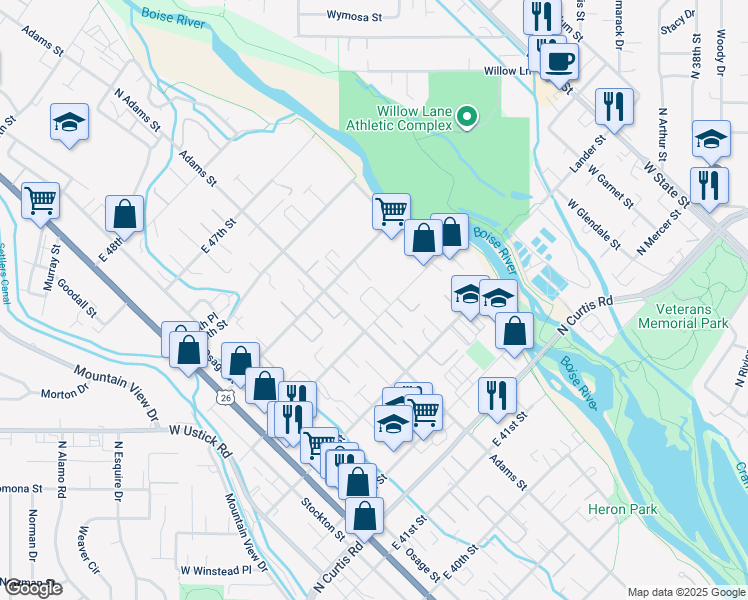 map of restaurants, bars, coffee shops, grocery stores, and more near 406 East 44th Street in Garden City
