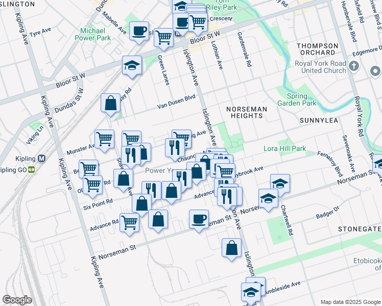 map of restaurants, bars, coffee shops, grocery stores, and more near 16 Chauncey Avenue in Toronto