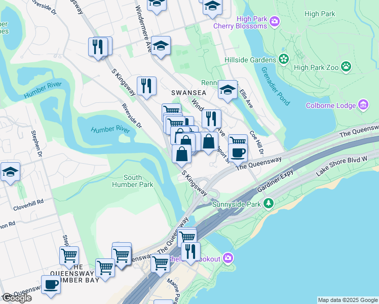 map of restaurants, bars, coffee shops, grocery stores, and more near 35 Ripley Avenue in Toronto