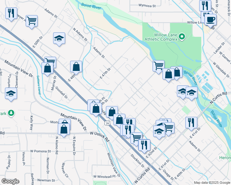 map of restaurants, bars, coffee shops, grocery stores, and more near 213 East 46th Street in Garden City