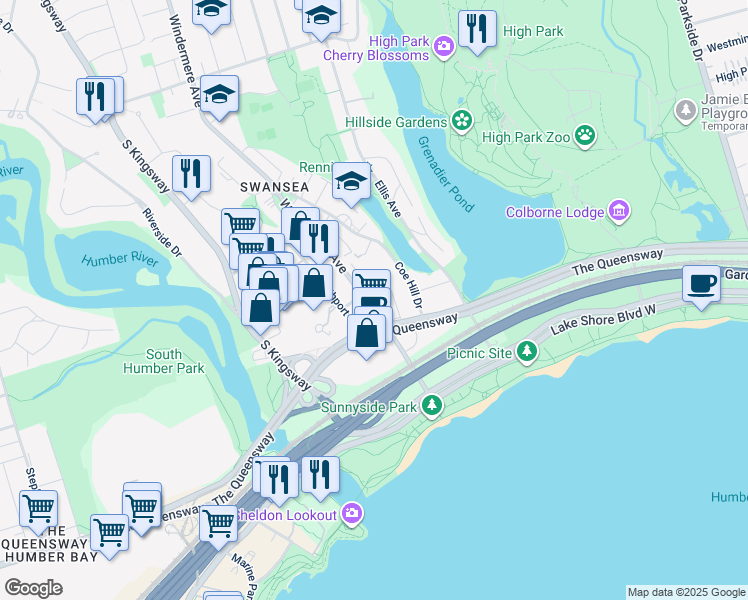 map of restaurants, bars, coffee shops, grocery stores, and more near in Toronto