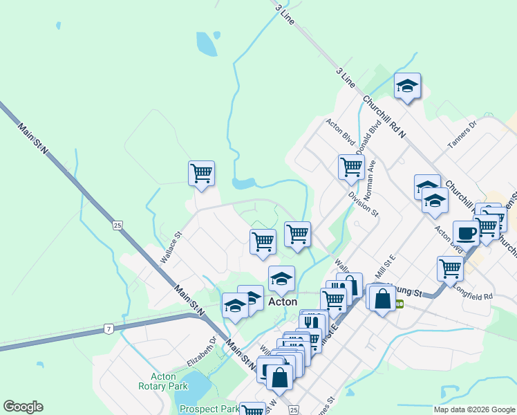 map of restaurants, bars, coffee shops, grocery stores, and more near 28 John Goy Sr. Trail in Acton