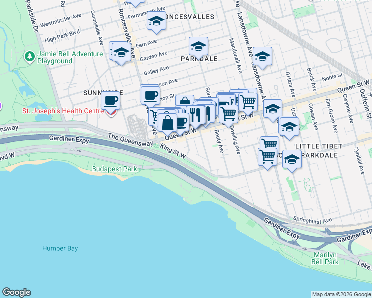 map of restaurants, bars, coffee shops, grocery stores, and more near 20 Triller Avenue in Toronto
