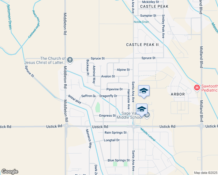 map of restaurants, bars, coffee shops, grocery stores, and more near 10690 Pipevine Drive in Nampa