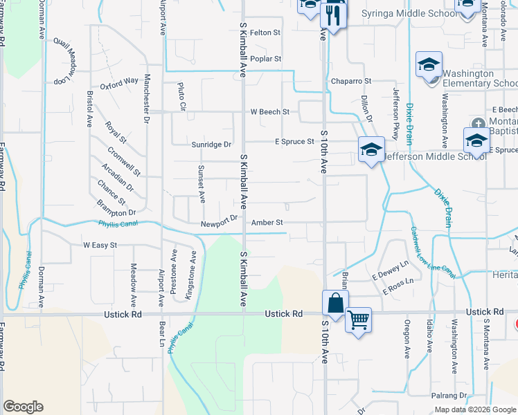 map of restaurants, bars, coffee shops, grocery stores, and more near 112 Albert Street in Caldwell