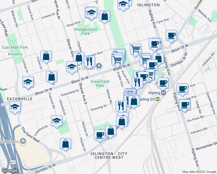 map of restaurants, bars, coffee shops, grocery stores, and more near 2 Montesson Street in Toronto