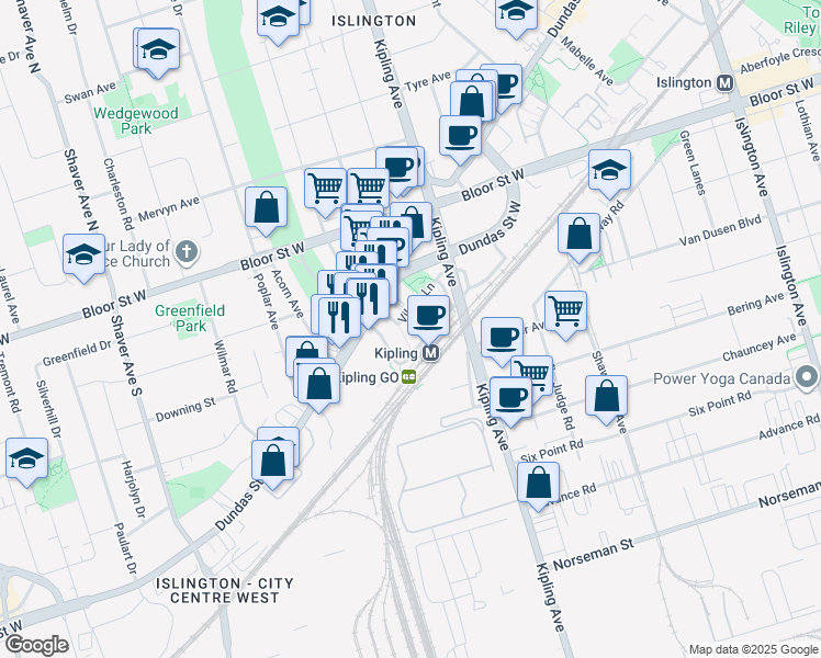 map of restaurants, bars, coffee shops, grocery stores, and more near Saint Albans Road in Toronto