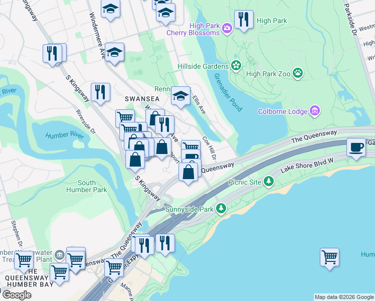 map of restaurants, bars, coffee shops, grocery stores, and more near 41 Windermere Avenue in Toronto