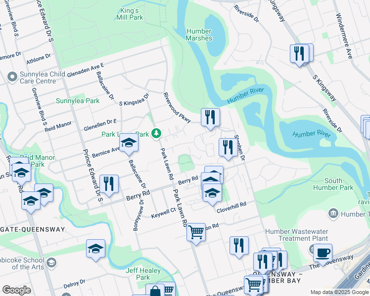 map of restaurants, bars, coffee shops, grocery stores, and more near 5 Hill Heights Road in Toronto
