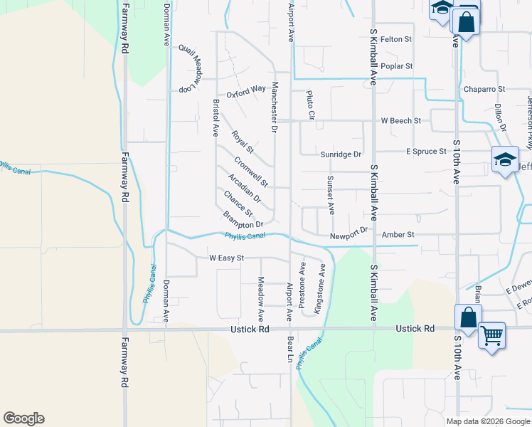 map of restaurants, bars, coffee shops, grocery stores, and more near 601 Edmund Street in Caldwell