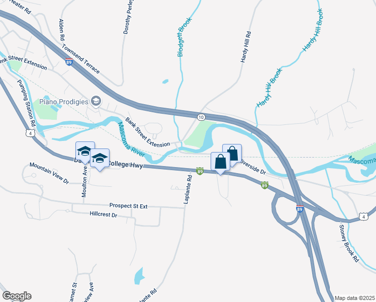 map of restaurants, bars, coffee shops, grocery stores, and more near 17 Riverside Drive in Lebanon