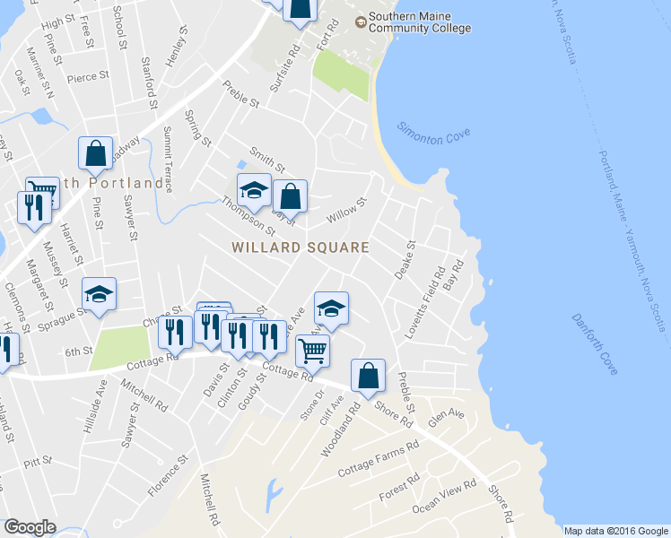 map of restaurants, bars, coffee shops, grocery stores, and more near 14 Elsmere Avenue in South Portland