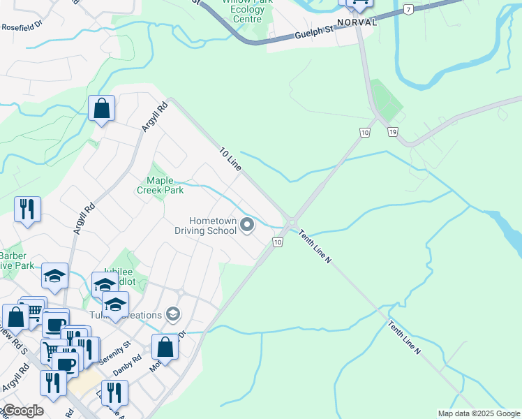 map of restaurants, bars, coffee shops, grocery stores, and more near 10000-10098 10 Line in Halton Hills