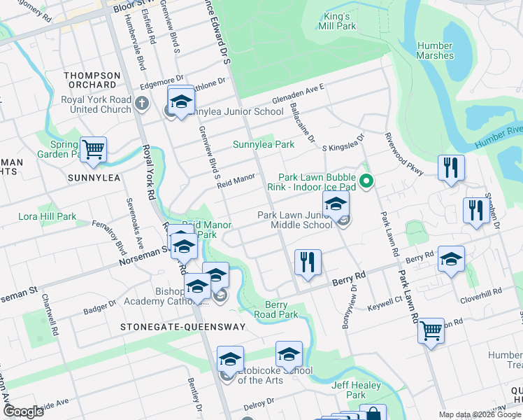 map of restaurants, bars, coffee shops, grocery stores, and more near in Toronto