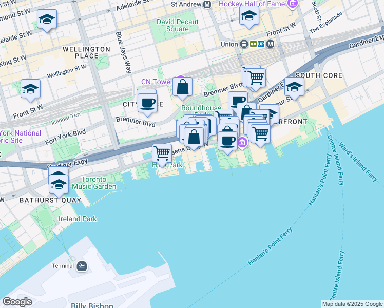 map of restaurants, bars, coffee shops, grocery stores, and more near 235 Martin Goodman Trail in Toronto