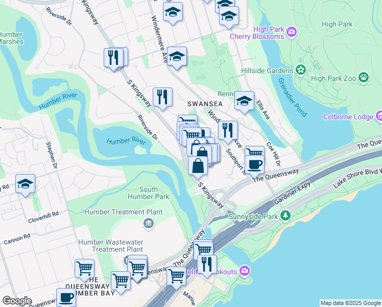 map of restaurants, bars, coffee shops, grocery stores, and more near in Toronto
