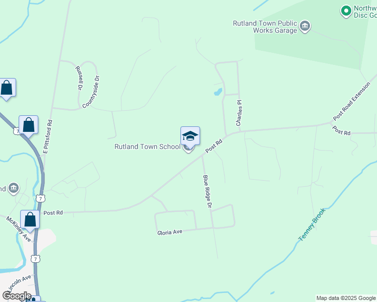 map of restaurants, bars, coffee shops, grocery stores, and more near 1612 Post Road in Rutland