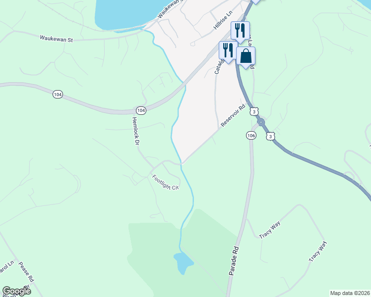 map of restaurants, bars, coffee shops, grocery stores, and more near 37 Reservoir Road in Meredith
