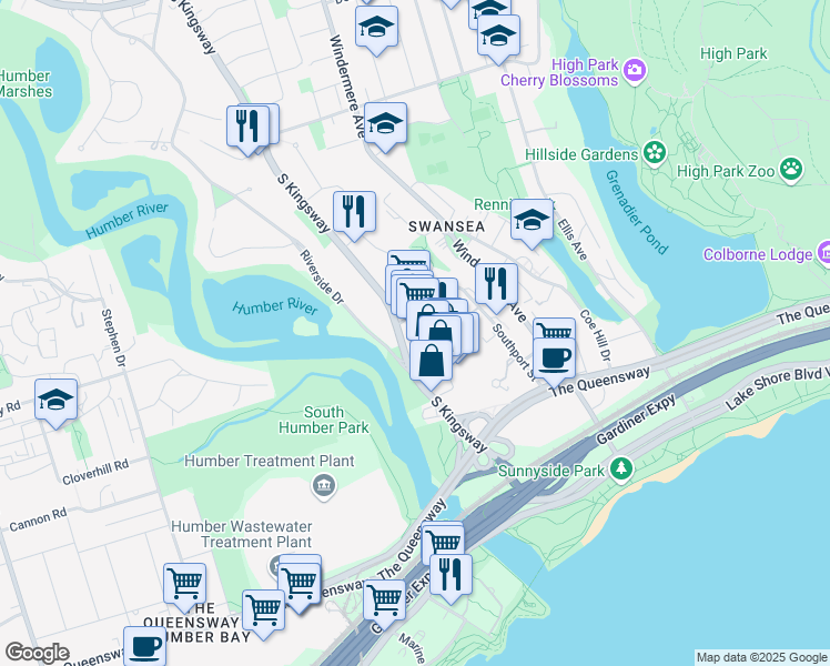 map of restaurants, bars, coffee shops, grocery stores, and more near in Toronto