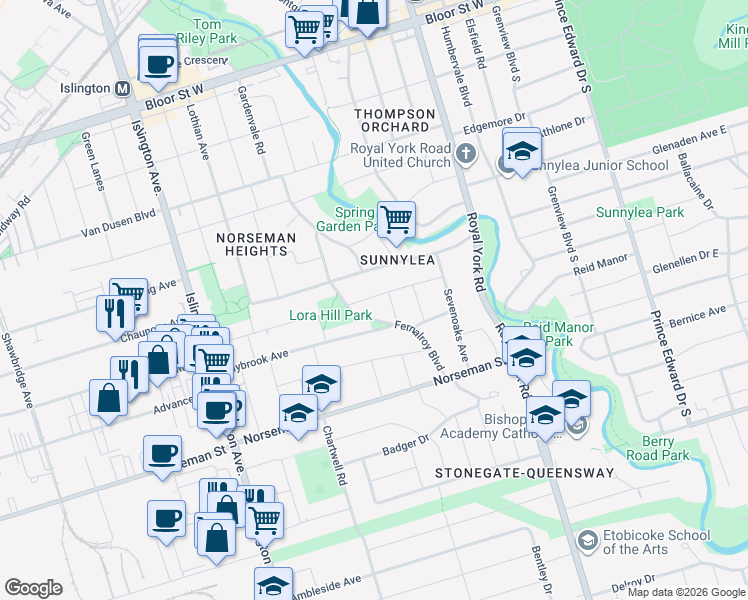 map of restaurants, bars, coffee shops, grocery stores, and more near 11 Leamington Avenue in Toronto