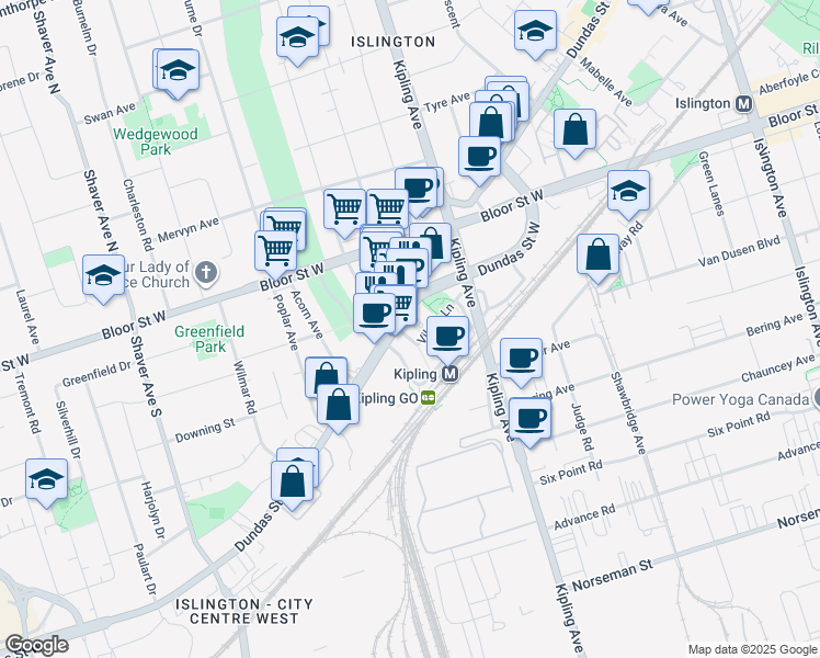 map of restaurants, bars, coffee shops, grocery stores, and more near in Toronto