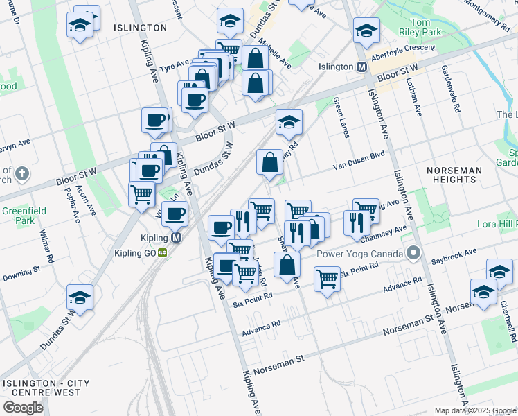 map of restaurants, bars, coffee shops, grocery stores, and more near in Toronto