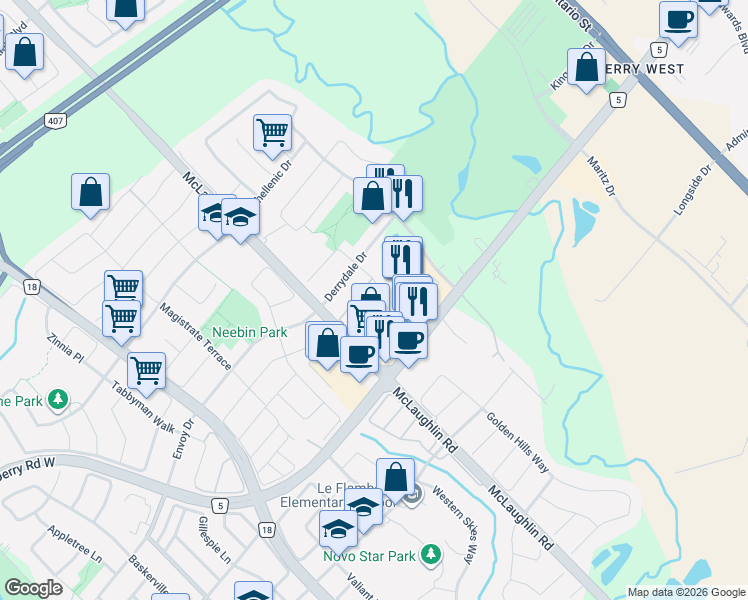 map of restaurants, bars, coffee shops, grocery stores, and more near 321 Aspendale Crescent in Mississauga